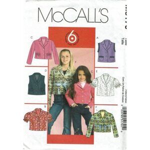 McCalls‎ M5170 Girls Unlined Vests Jackets Sewing Pattern Size 7-14